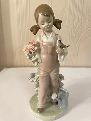 Buy Lladro 5217 SPRING Gloss Figurine Girl With Bird And Flowers Excellent Condition • 34.99£