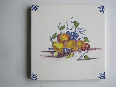 Buy 5 1/4  Square Vintage Delft  Hand-painted Fruit Tile • 10£