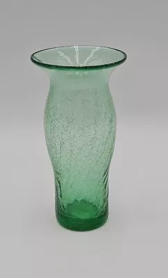 Buy Vintage Crackle Glass Vase Light Green Hand Blown Small Bubble On Rim 6.5 In  • 17.28£