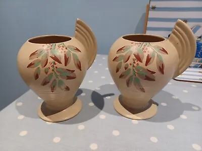 Buy Art Deco 1930s Vases By Guildford Brentleigh With Handpainted Leaf Design • 10£