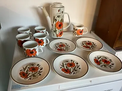 Buy Midcentury J&G Meakin Poppy Coffee Pot Creamer & 5 Cups And 5 Side Plates VGC • 45£