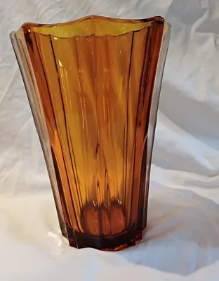 Buy VINTAGE ART DECO Amber Flared  GLASS VASE ( LARGE & HEAVY 1.8kg) • 20£
