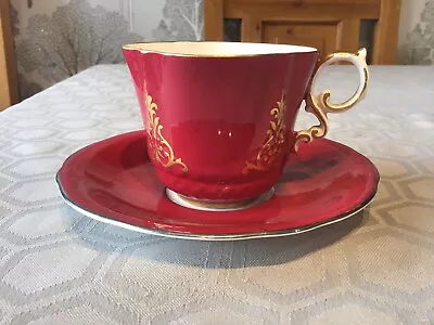 Buy Lovely Vintage Aynsley Bone China Dark Red  / Maroon & Gold Cabinet Cup & Saucer • 14.99£