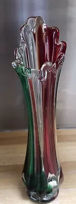 Buy Glass Vase Stretched Art Green Red No Chips Or Cracks VGC • 25£