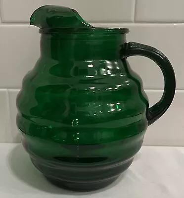 Buy Vintage Anchor Hocking Whirly Twirly Forest Green Glass Ball Pitcher 1950s • 28.45£