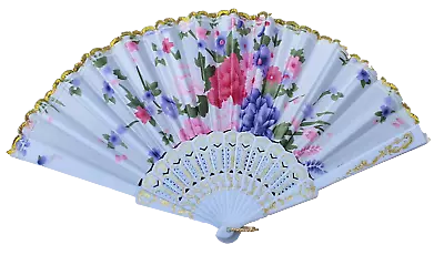 Buy White Flowers Fabric Plastic Summer Cooling Decorative Spanish Style Hand Fan • 2.95£
