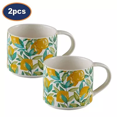 Buy Coffee Mugs Set Of 2 Fine China 350ml Lemon Trail Design Cups Tea Hot Beverages • 9.95£