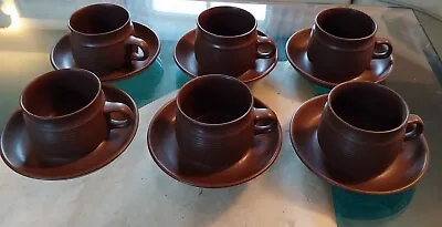 Buy Vintage Denby Langley Mayflower Set 6 Tea Coffee Cups & Saucers Brown Stoneware  • 25£