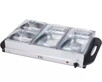 Buy 2in1 BUFFET SERVER FOOD WARMER HOT PLATE 4 TRAY STAINLESS STEEL  300W LARGE 4832 • 39.99£