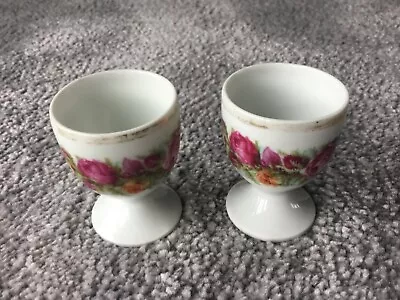 Buy Pair Of Vintage Irish Pottery Rose Flower Egg Cups. • 6.50£