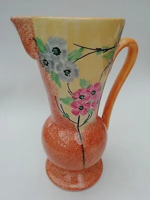 Buy Vintage Wade Heath Art Deco Jug Vase Orange With Pretty Flowers 21cm High • 39.99£