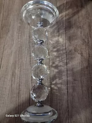 Buy Crystal Glass And Chrome Pillar Candle Holder Display Décor Ornament • 19.50£