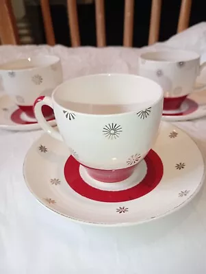 Buy 3 Vintage/ Retro Cups& Saucers Red And Gold Design. George Clews • 8£