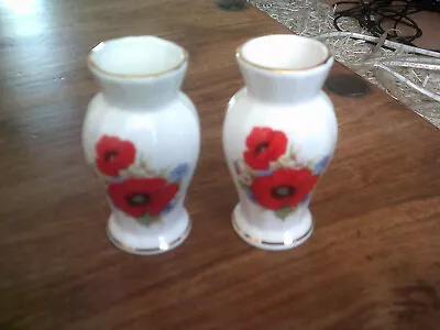 Buy Pair Of Blue Waters Of England Staffordshire Fine Bone China Vases     Poppies   • 5£