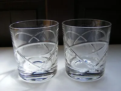 Buy Pair Of Crystal Glass Modern Style Whisky Tumblers Glasses With Ellipse Pattern • 14.99£