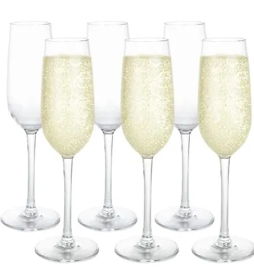 Buy Champagne Glasses Flute Set Of 6 Prosecco Sparkling Wine 200ml Clear Unbreakable • 9.99£