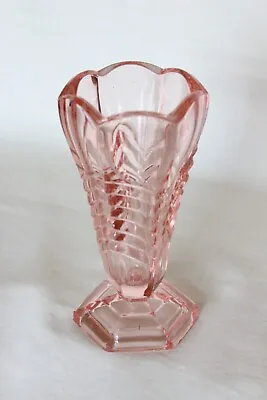 Buy Art Deco Small Pink Glass Hexagonal Chevron Vase By Davidson • 8.99£