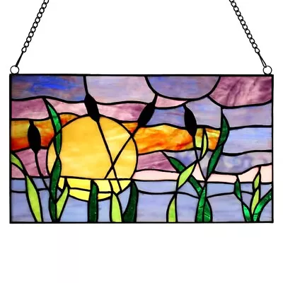 Buy Cattails At Sunset Stained Glass Hanging Window Panel • 57.53£