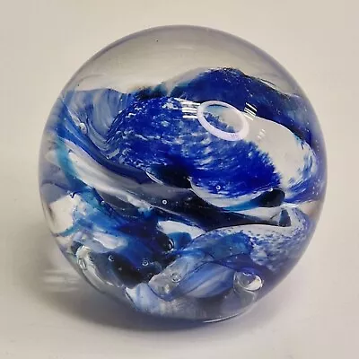 Buy Alum Bay Lovely Blue White Waves Swirls Glass Paperweight • 6£