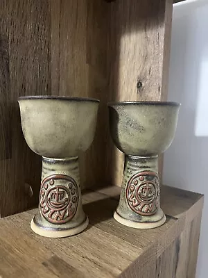 Buy Pair Of Tremar Cornish Studio Pottery Wine Goblets Vintage Retro • 10£