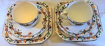Buy A Pair Of Art Deco Foley China Cups, Saucers And Plates By EB&Co 1930 • 15£