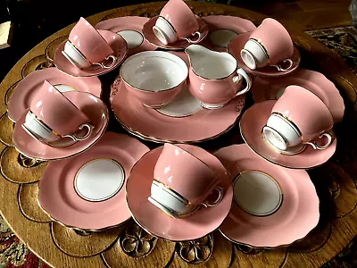 Buy Beautiful Vintage Art Deco COLCLOUGH Pink Bone China TEA SET Excellent Condition • 49£