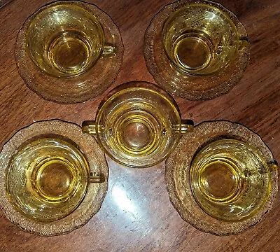 Buy Depression Glass Cups And Saucers Yellow Federal Vintage  • 28£