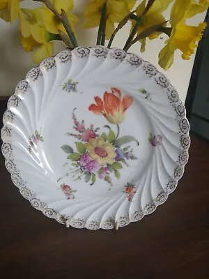 Buy Antique Dresden Spiral Fluted Floral Spray Plate - 22cm • 14.99£