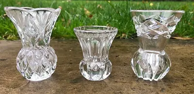 Buy ✅Trio Of Crystal Cut Glass Small Bud Vases  - Very Good Condition✅ • 6.99£