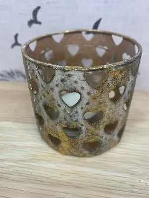 Buy  Cut Out Heart Design Antique Brass Look  Votive With Glass Candle Holder Insert • 8.55£