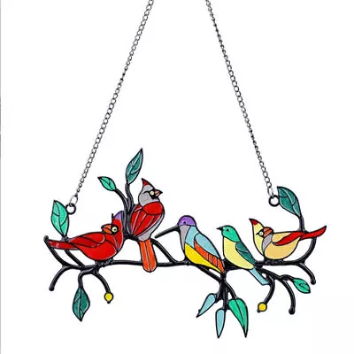 Buy Multicolor Panel Birds Stained Glass Window Art Alloy Hanging Home Hooks Decor • 11.09£