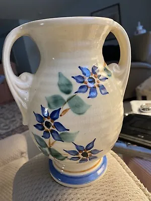 Buy R.R.P. Co. Roseville OH OLD COLONY 2 Handle Vase Blue Flower Cottage Core! • 25.09£