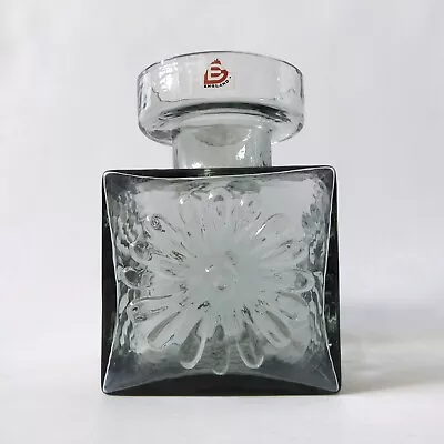 Buy Vintage Dartington Frank Thrower FT60 Square Art Glass Daisy Vase, Midnight Grey • 28£