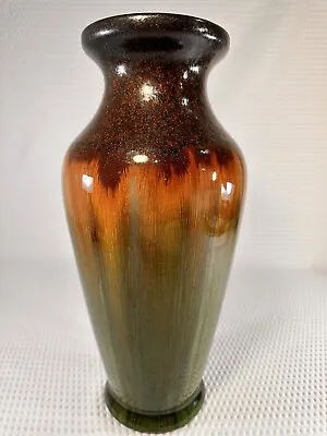 Buy MCM Brown Rusty Orange Green Ombré Drip Glazed 14” Tall Art Glass Vase, Preowned • 57.90£