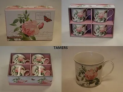 Buy Set Of Four Pink Rose Mugs In Gift Box Fine China Redoute Rose Palace Mug Set • 18.99£