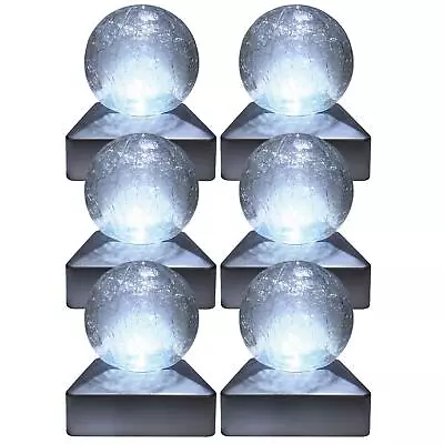 Buy 6 X SOLAR DECK CAP POST LIGHTS OUTDOOR GARDEN CRACKLE GLASS BALL LIGHTS WHITE • 39.95£