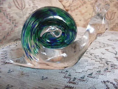 Buy Vintage Wedgwood Clear And Blue Green Glass Snail Paperweight • 7.99£