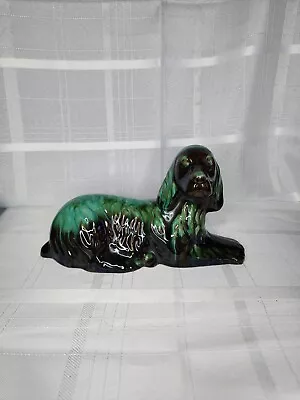 Buy Vntg Blue Mountain Pottery Spaniel Dog Blue Teal Green Drip Glaze Figurine  • 45.54£