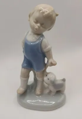Buy Vintage Porcelain Figure Boy With Puppy Dog Lladro Style Colours Possibly German • 10£
