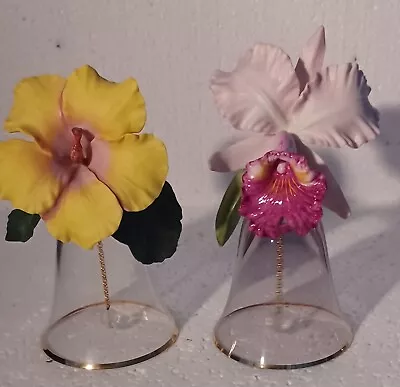 Buy 2 X Franklin Mint Crystal Bell  Flowers Hibiscus & Orchid Ex Con • 25£