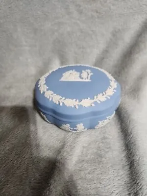 Buy Beautiful Wedgwood Blue Jasperware Covered Powder Jar Trinket Box Grecian Design • 12.99£