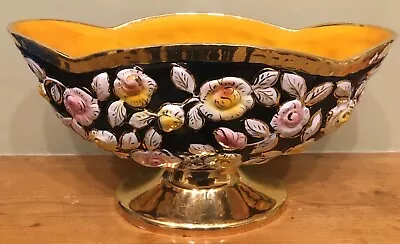 Buy Vintage Large Majolica Style Antique Rose Pattern Pedestal Flower Bowl • 15.99£