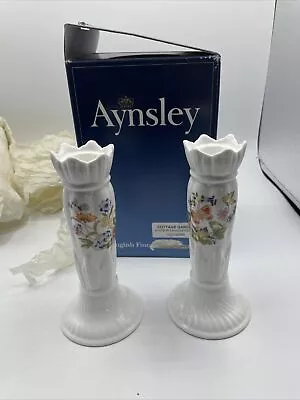 Buy Aynsley Cottage Garden Bone China Candlesticks - 15cm Boxed • 11.99£