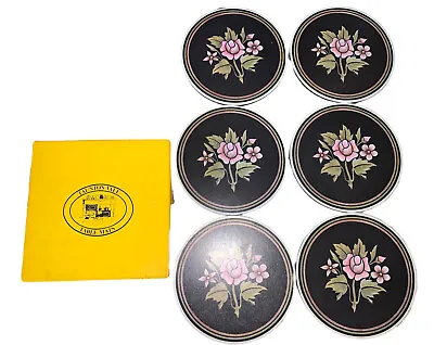 Buy 6 Vintage Taunton Vale Coasters Tuscany Floral Black Pink Made In England • 14.22£