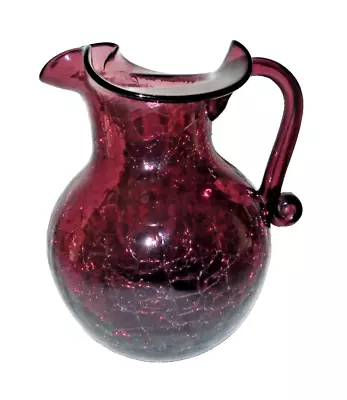 Buy Vintage Blown Art Glass Amethyst Purple Crackle 5  Pitcher Jug Pilgrim • 18.22£