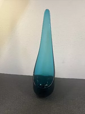 Buy VTG MID CENTURY Viking Swung Glass Peacock Blue Taperglow Candle Holder 15” MCM • 43.42£