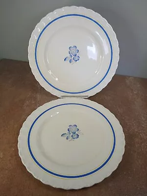 Buy Pair Of Vintage 1930s, Grindley, England, 'Blue Flower' 23cm Creamware Plates • 6.95£