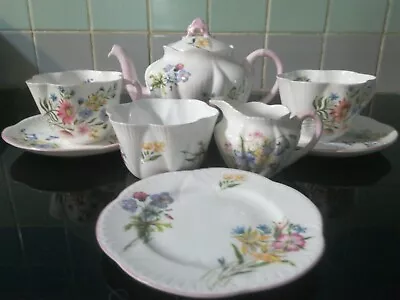 Buy Stunning Shelley Dainty Shape, Wildflowers Pattern Tea For Two,with Pink Trim • 725£