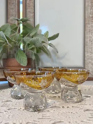 Buy Bohemian Czech Crystal Set Of 4 Amber Vintage Cordials/Liqueur/Glasses Coupe Cup • 63.30£