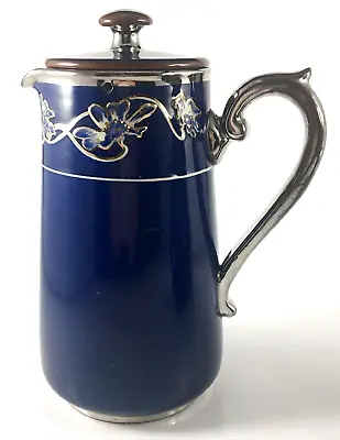 Buy Antique Burslem Chocolate Pot Cobalt G&S Silvoe Ware Art Nouveau Pottery 1910 • 47.15£